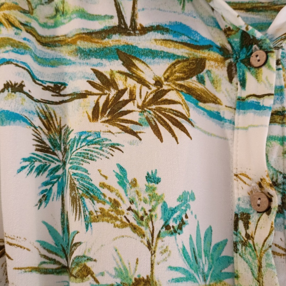 ROSE + OLIVE Palm Tree Tropical Button Up‎ Shirt Sleeve Shirt Women's Sz M Rayon - Picture 5 of 8